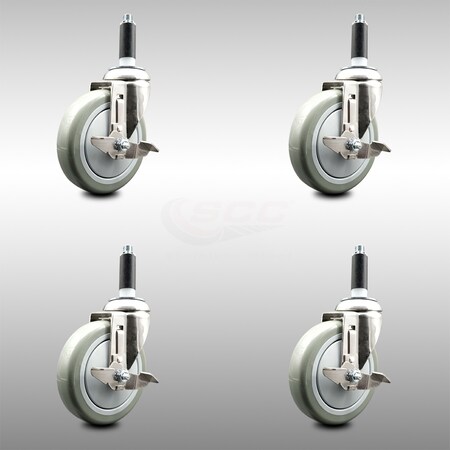 Service Caster 5 Inch 316SS Gray Poly Swivel 3/4 Inch Expanding Stem Caster Set Brake SCC SCC-SS316EX20S514-PPUB-TLB-34-4